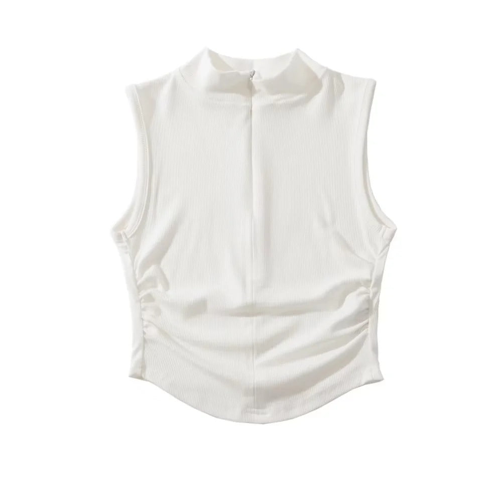 Cropped sleeveless zipper vest