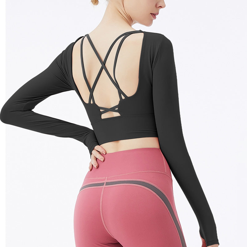 Strappy Back Long Sleeve Bra Top
