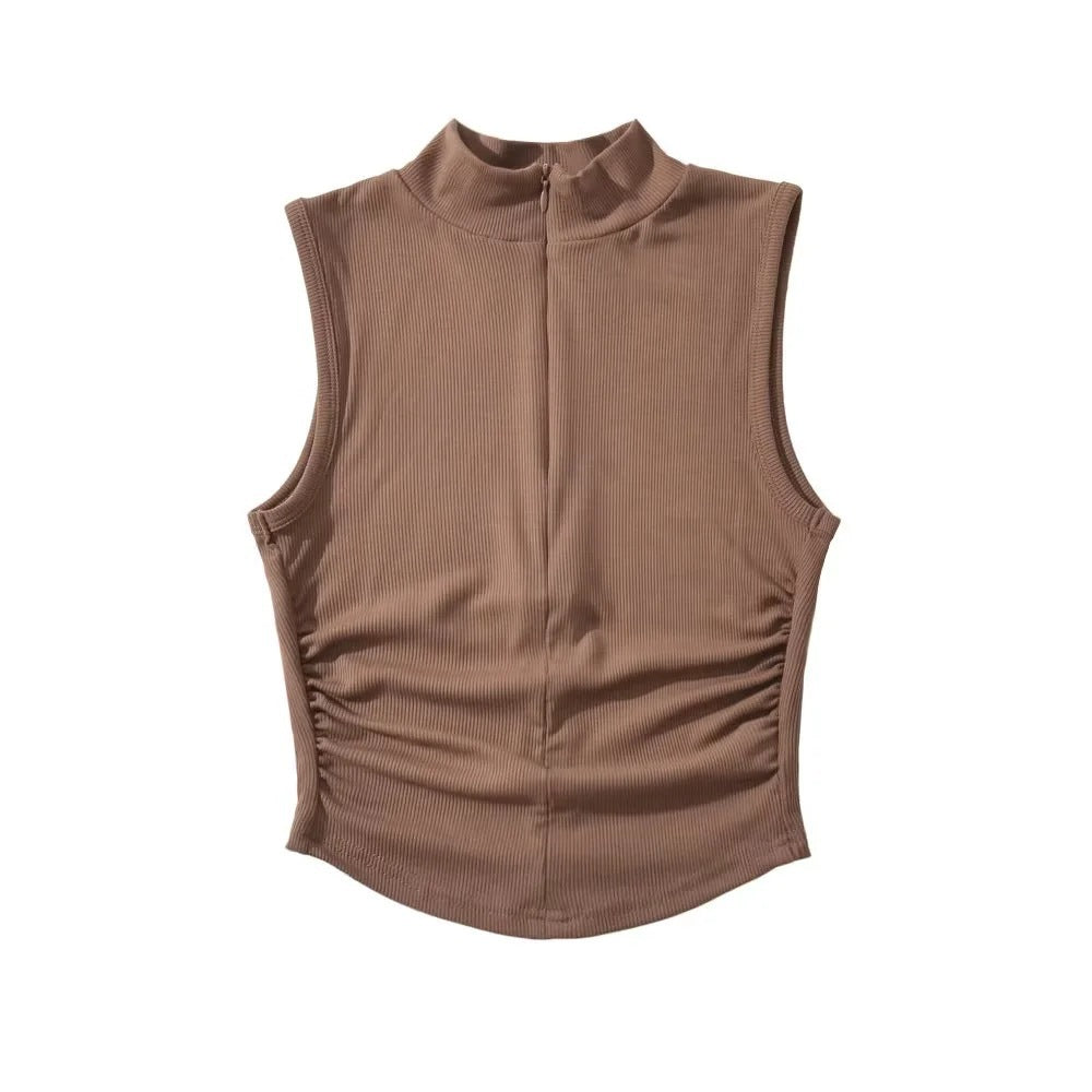 Cropped sleeveless zipper vest