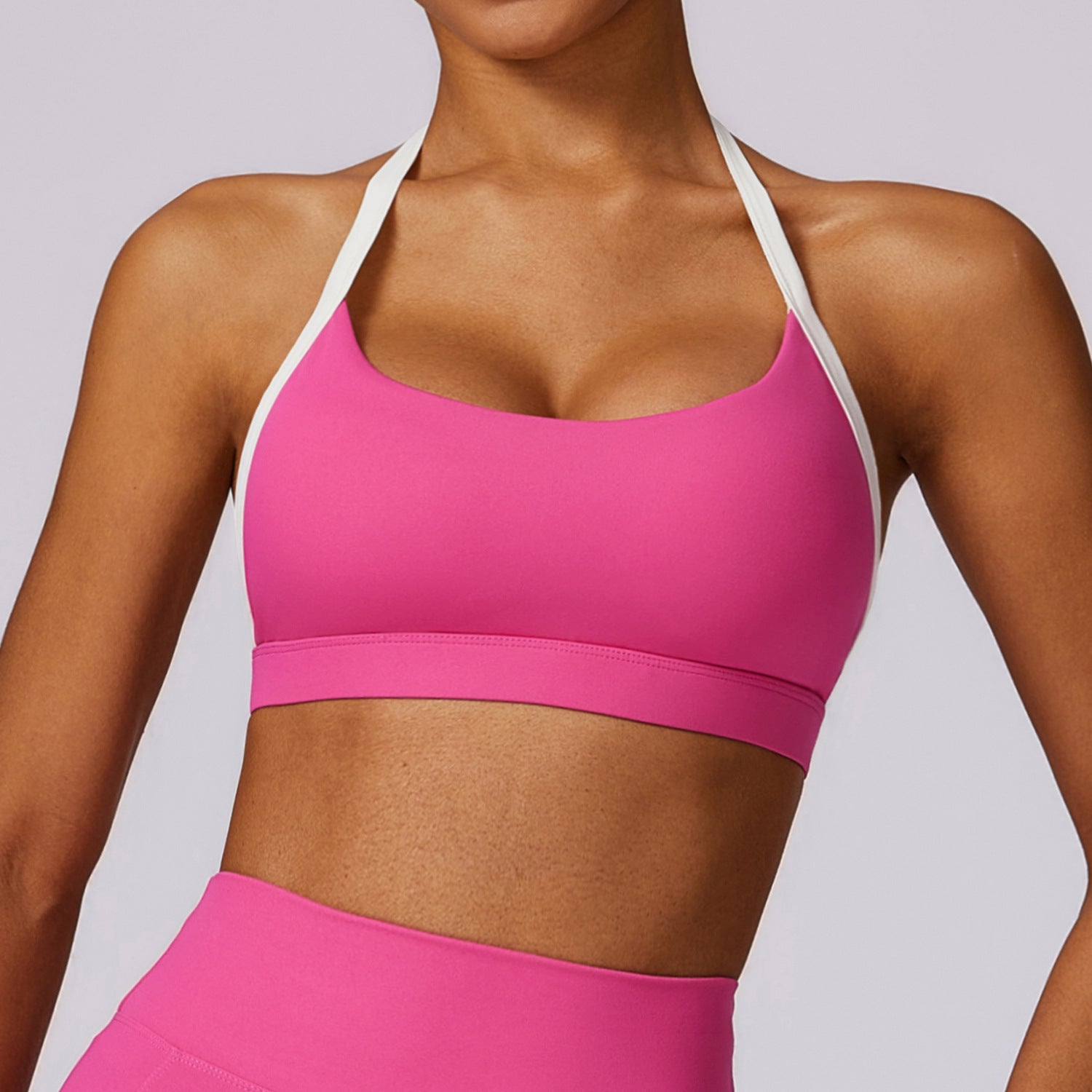 Contrast trim halter sports bra