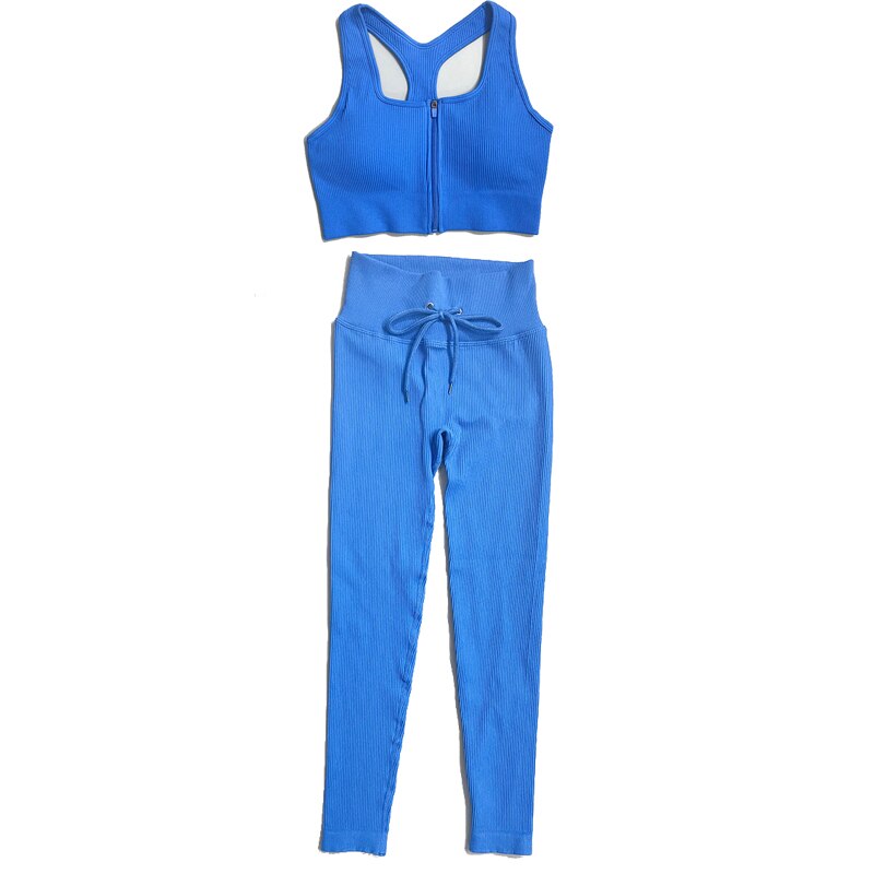 Zip front sports bra and short sleeve cropped shirt with drawstring shorts and leggings set