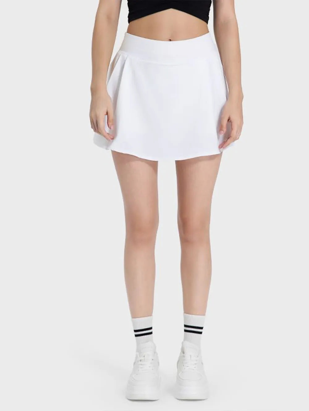 Pleated Detail Mid-Rise Waist Active Skort