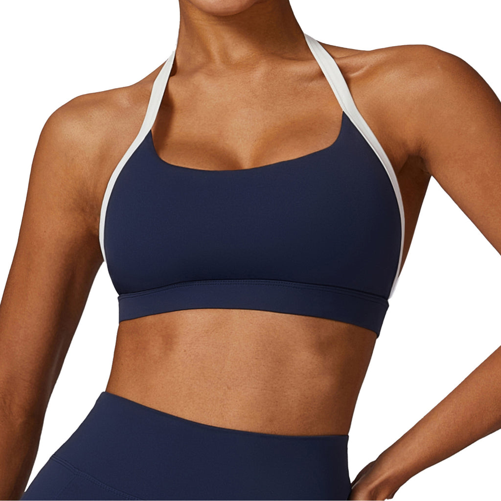 Contrast trim halter sports bra