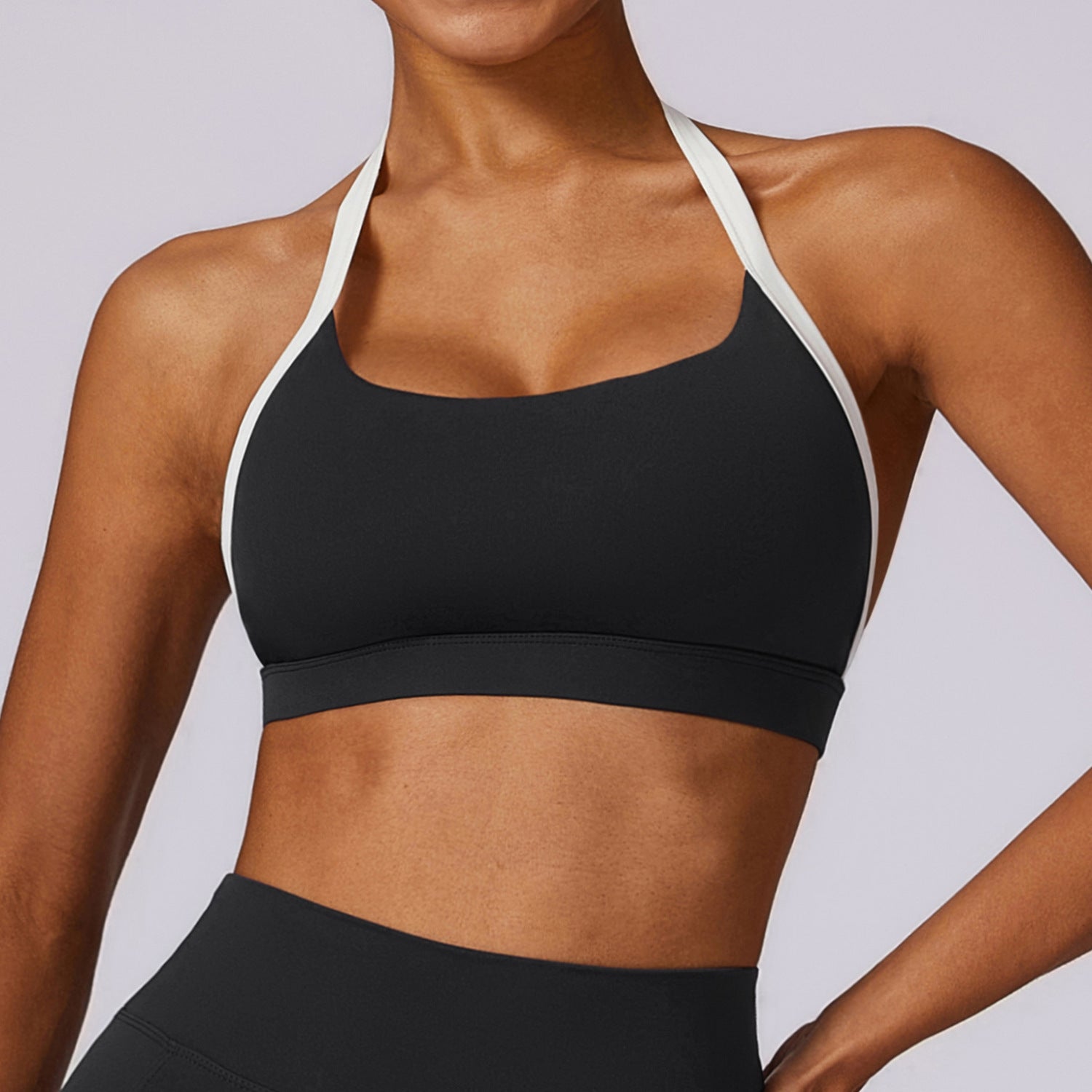 Contrast trim halter sports bra