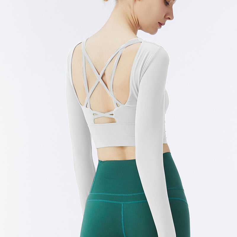 Strappy Back Long Sleeve Bra Top