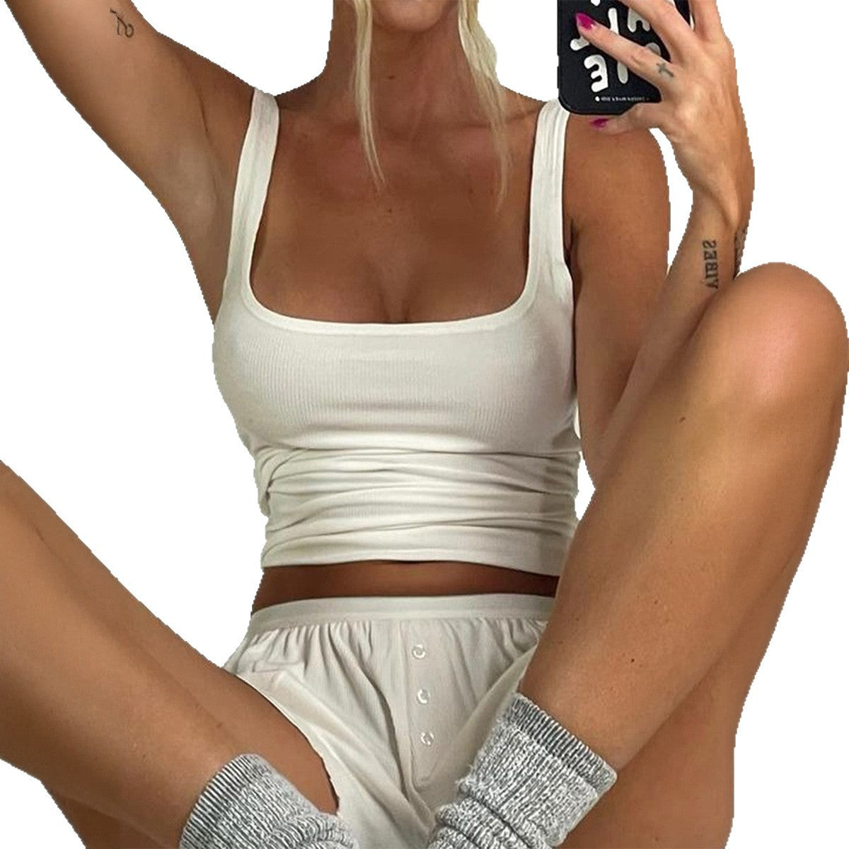 Sports Yoga Tank and Shorts Two-Piece Set for Women