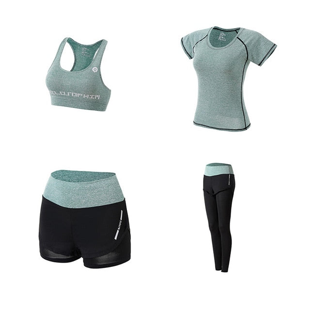 Women 5 Piece Set Short-sleeved shorts long pants Outdoor Sportswear Fitness