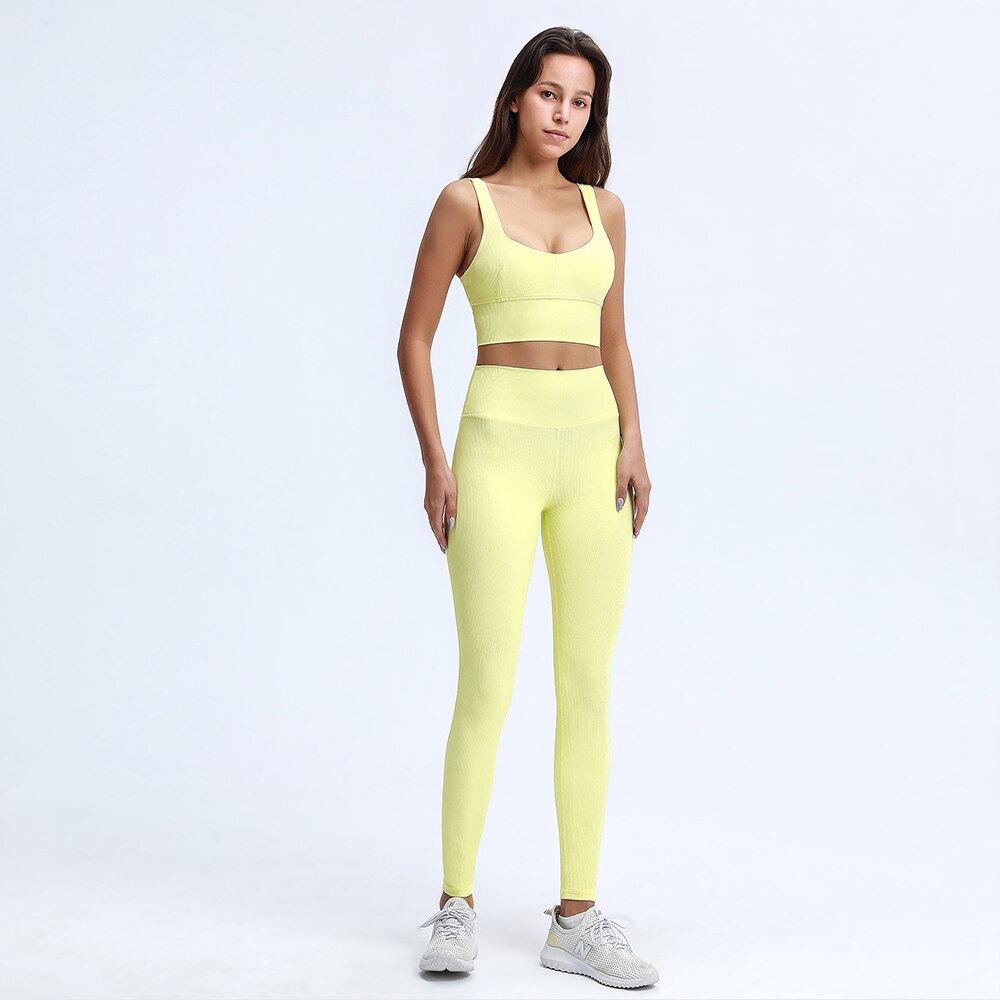 Ribbed Twist Sports Bra & Seamless Leggings 2pcs Set Women