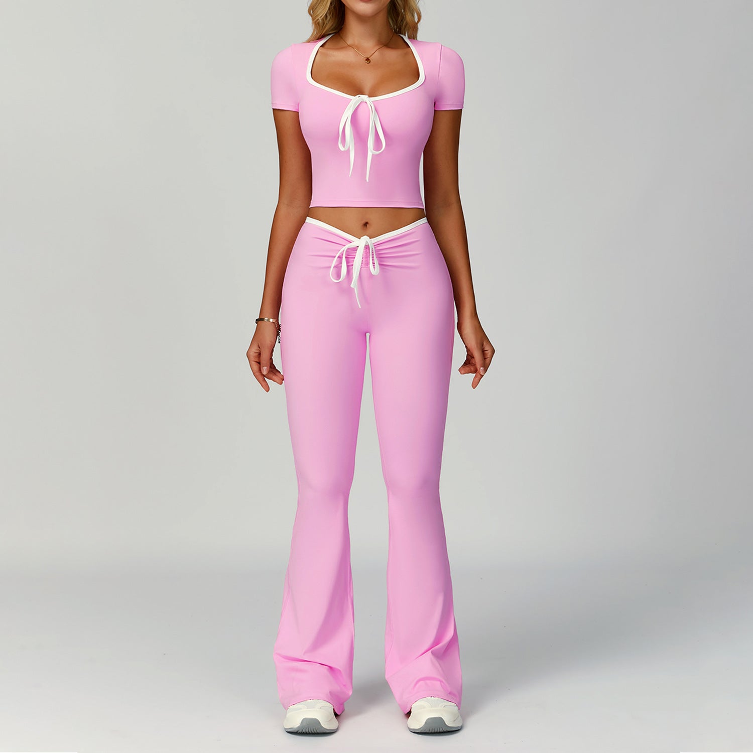 Color Block Trimmed High-Waisted Flared Fitted Yoga Set for Women Casual Outdoor Sports Suit
