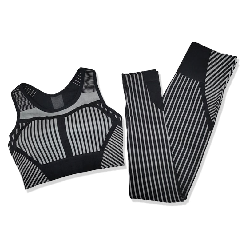 Striped Seamless Women Yoga Set for Fitness Sports Suits Gym Wear Clothing Running Sports Bra and Leggings