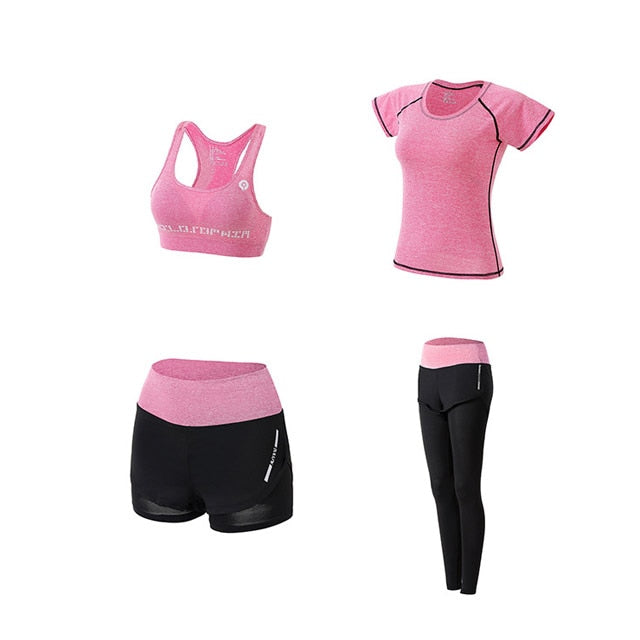 Women 5 Piece Set Short-sleeved shorts long pants Outdoor Sportswear Fitness