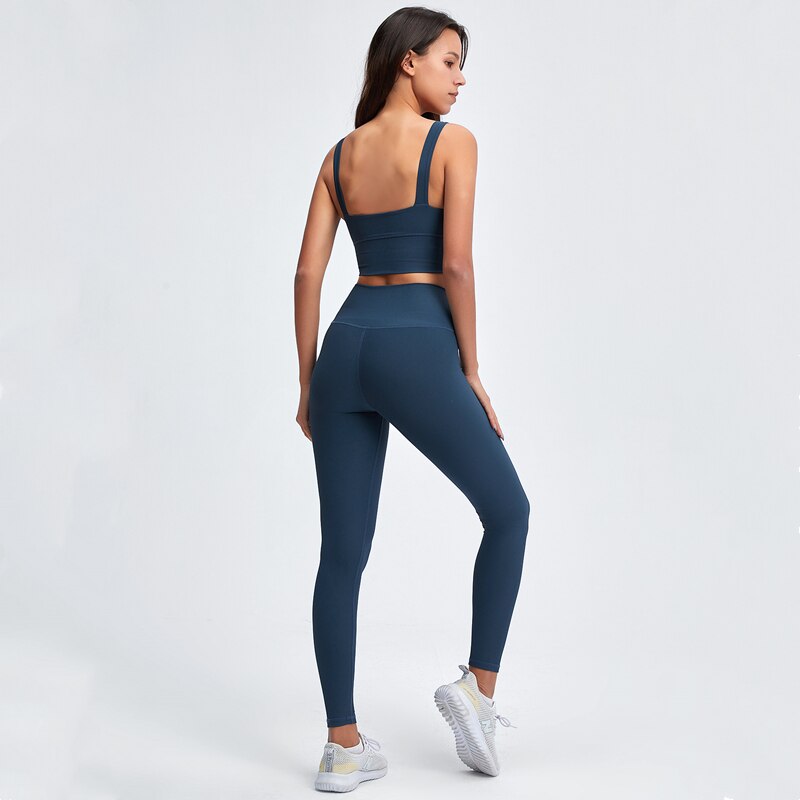 Ribbed Twist Sports Bra & Seamless Leggings 2pcs Set Women