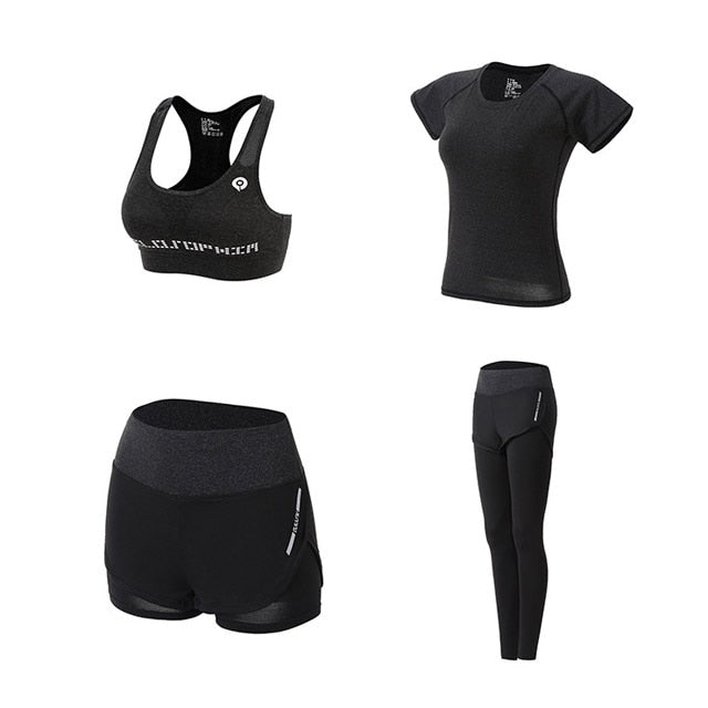 Women 5 Piece Set Short-sleeved shorts long pants Outdoor Sportswear Fitness