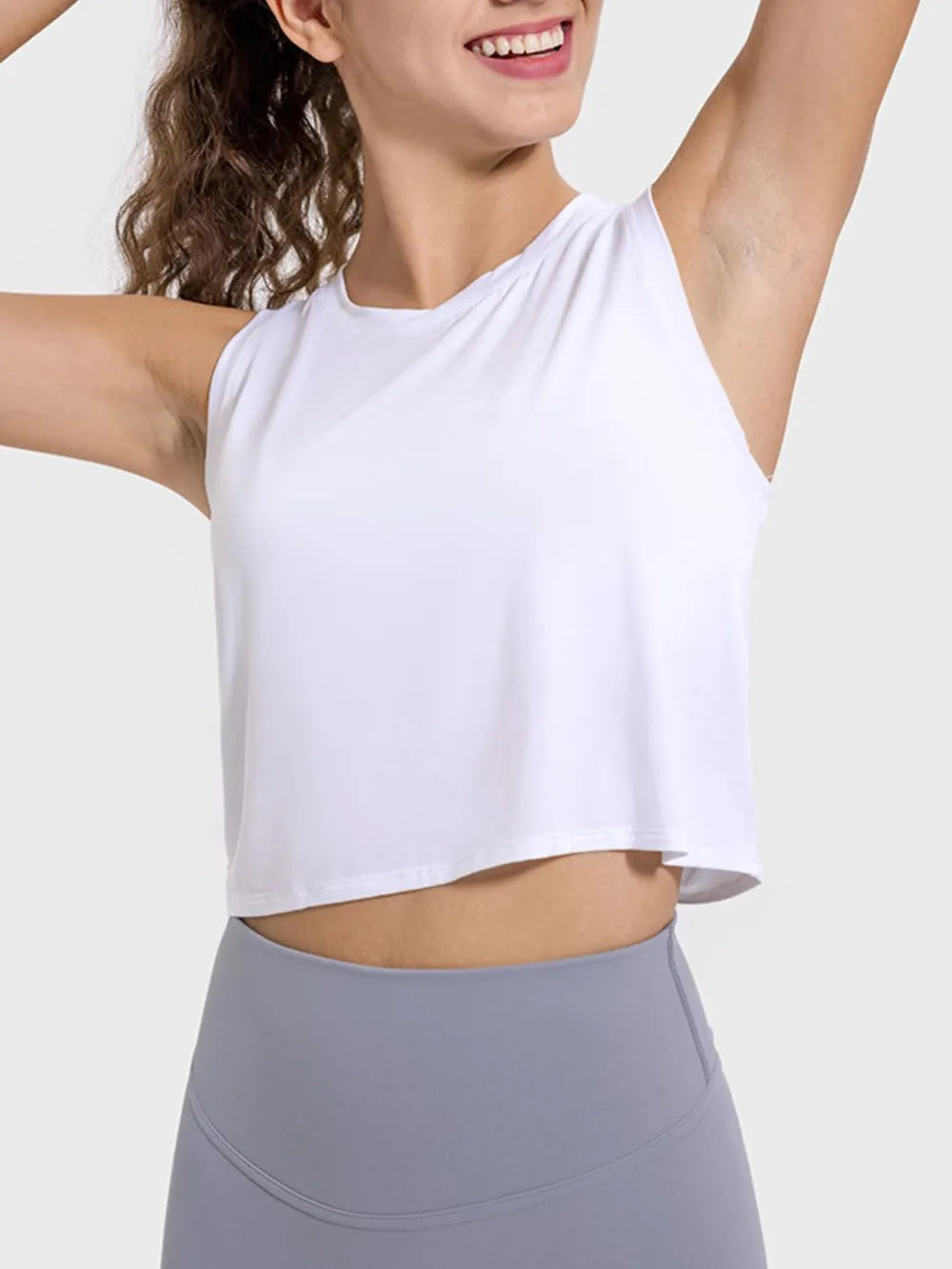 Drawstring Cutout Round Neck Cropped Active Tank