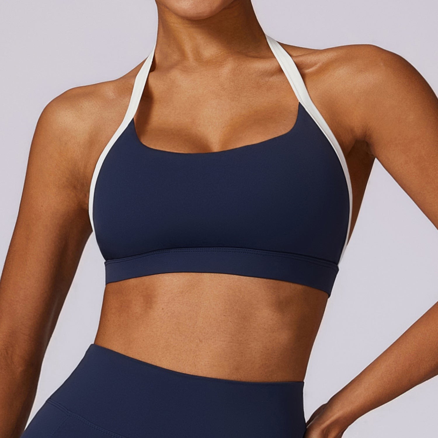 Contrast trim halter sports bra