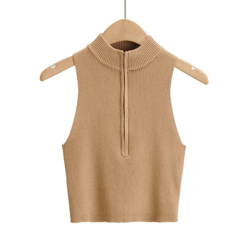 Ribbed half zip vest