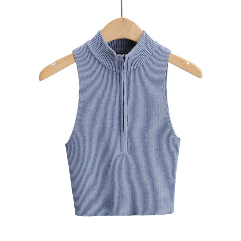 Ribbed half zip vest
