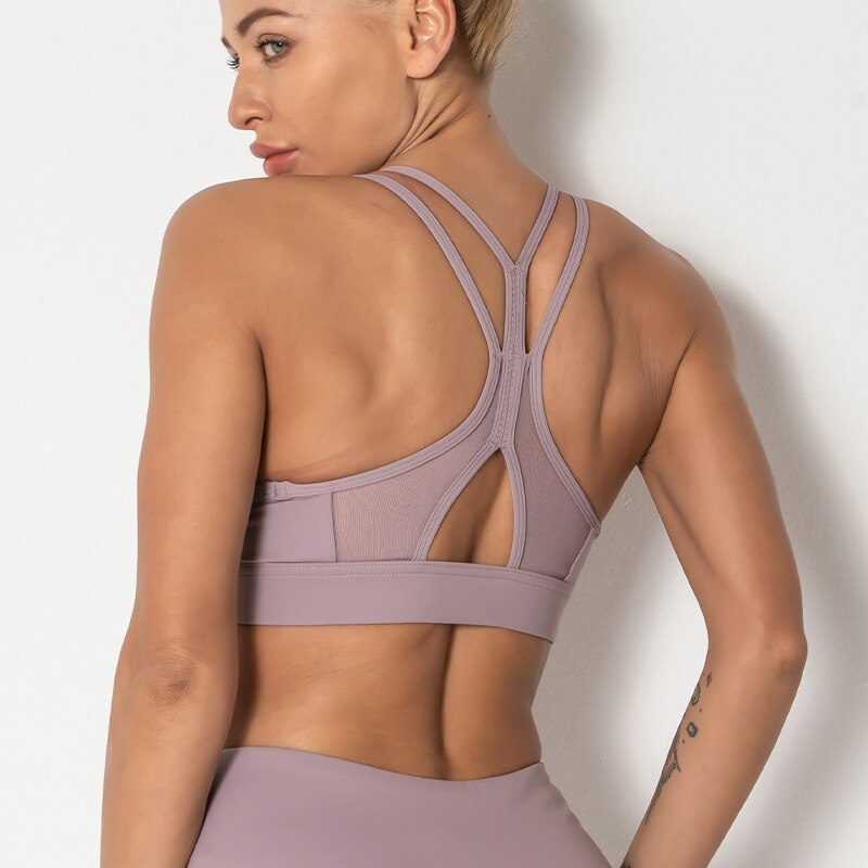 High impact sports bra with mess accents on back