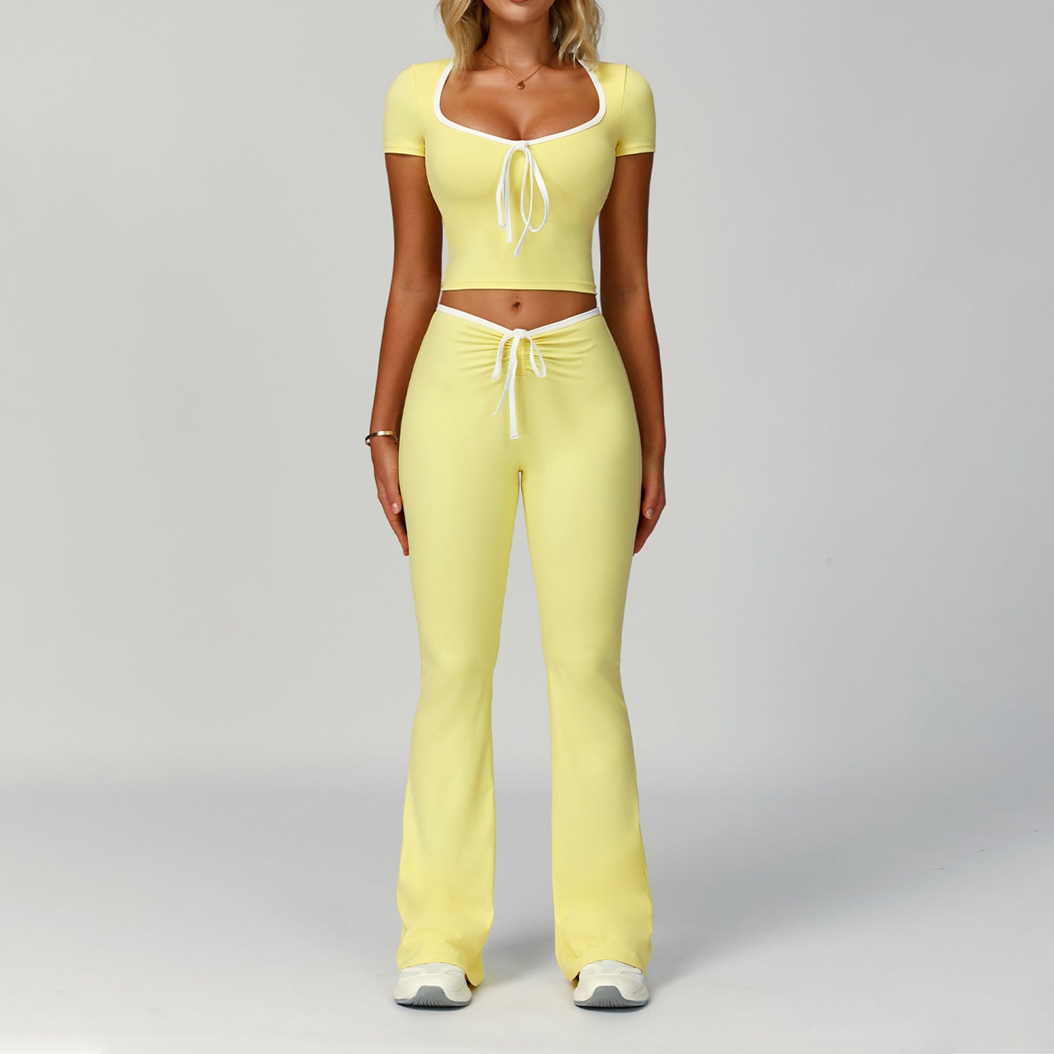 Color Block Trimmed High-Waisted Flared Fitted Yoga Set for Women Casual Outdoor Sports Suit