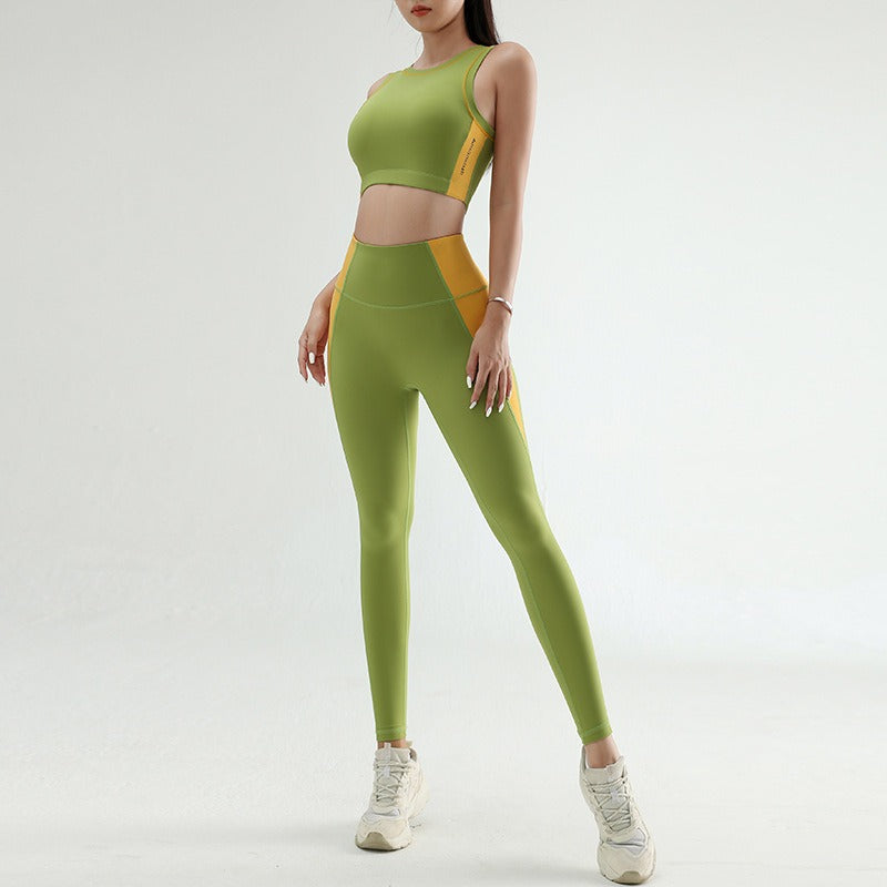 Colorblock long line high neck sports bra and matching leggings