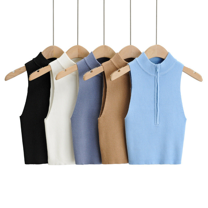 Ribbed half zip vest