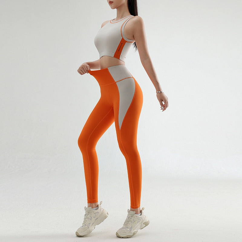 Colorblock long line high neck sports bra and matching leggings