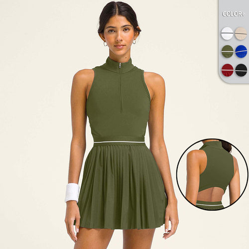 Collar Sleeveless Pleated Active Dress