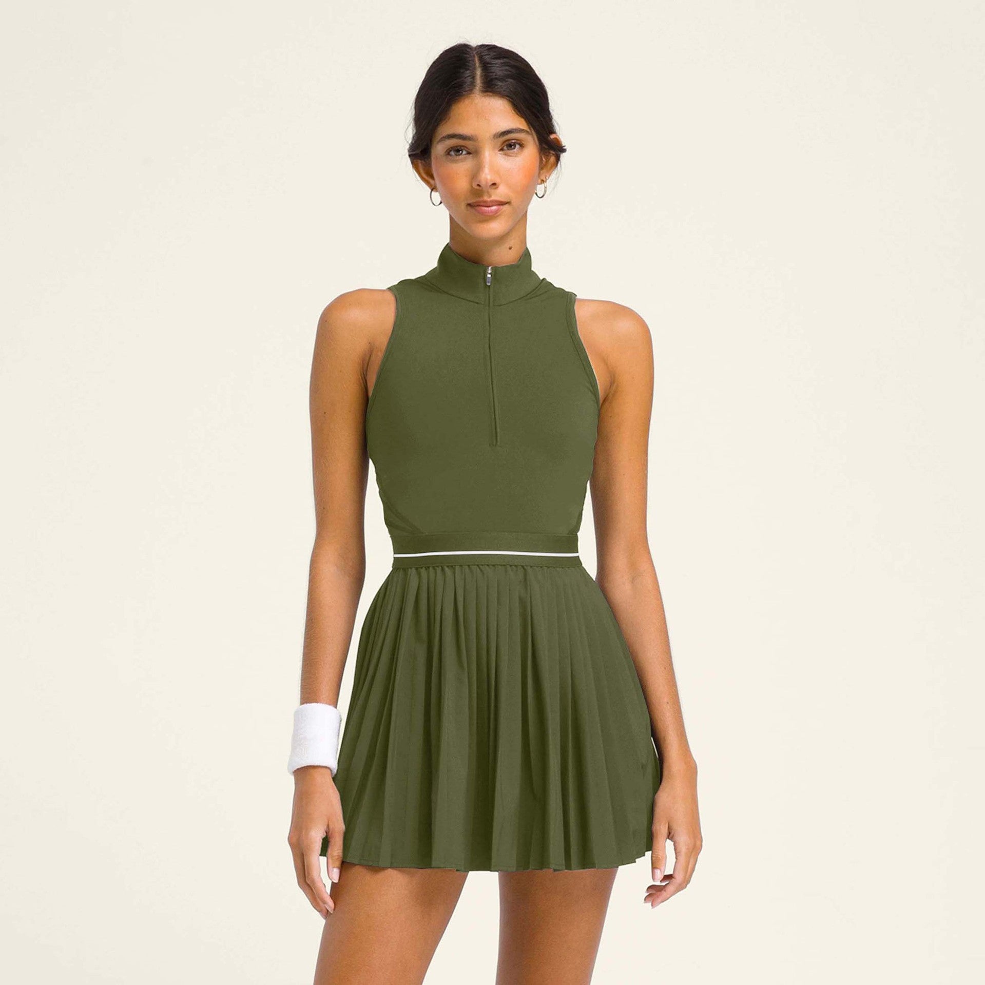 Collar Sleeveless Pleated Active Dress
