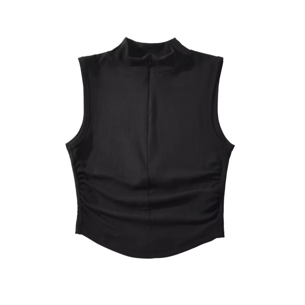 Cropped sleeveless zipper vest