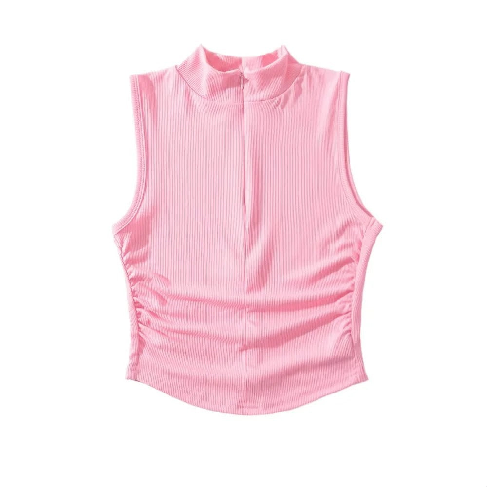 Cropped sleeveless zipper vest