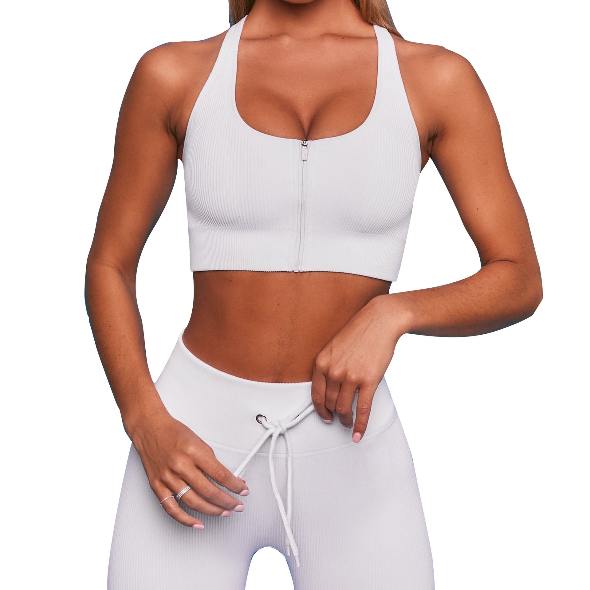 Ribbed sports bra with draw string shorts set