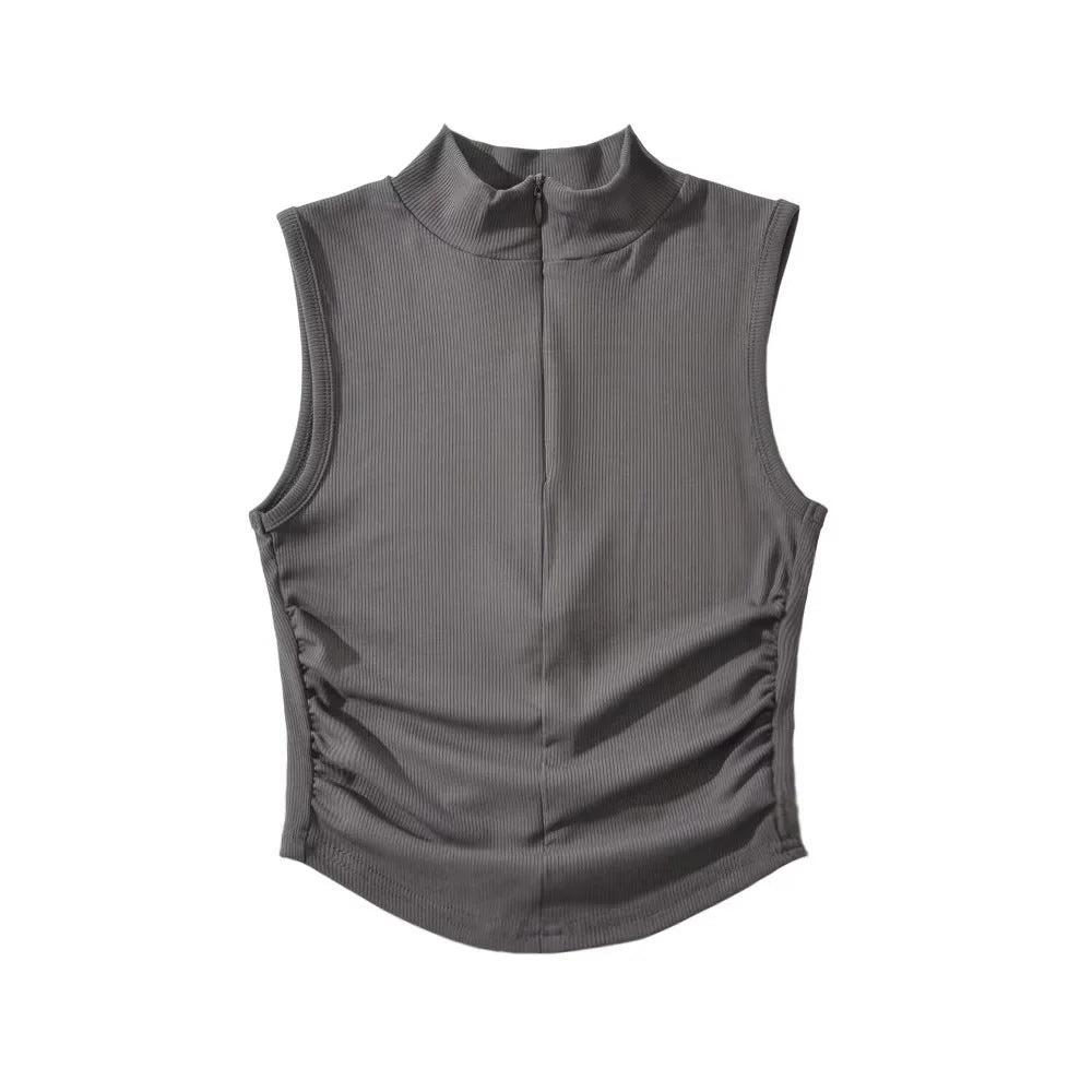 Cropped sleeveless zipper vest