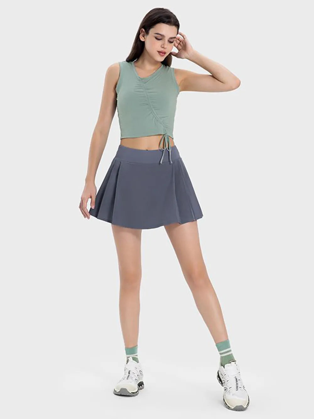 Pleated Detail Mid-Rise Waist Active Skort