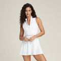 Collar Sleeveless Pleated Dress Casual Backless Sporty Mini Skirt