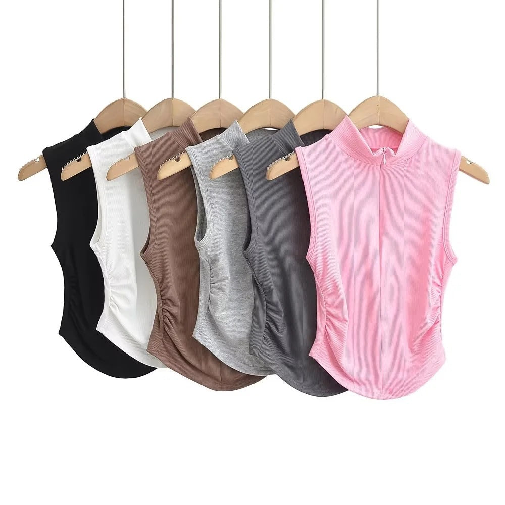 Cropped sleeveless zipper vest