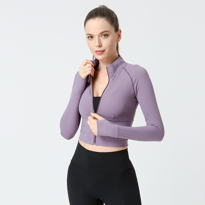 Cropped fitted zip up jacket