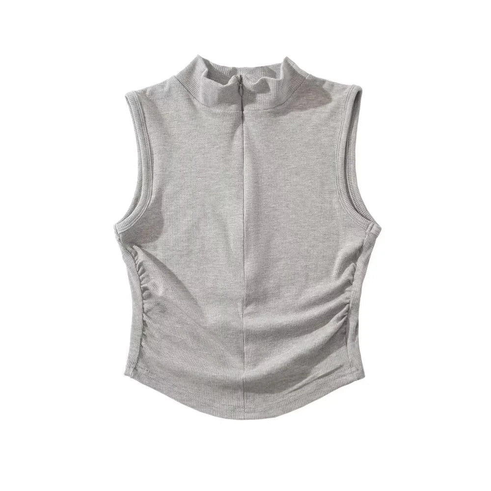 Cropped sleeveless zipper vest