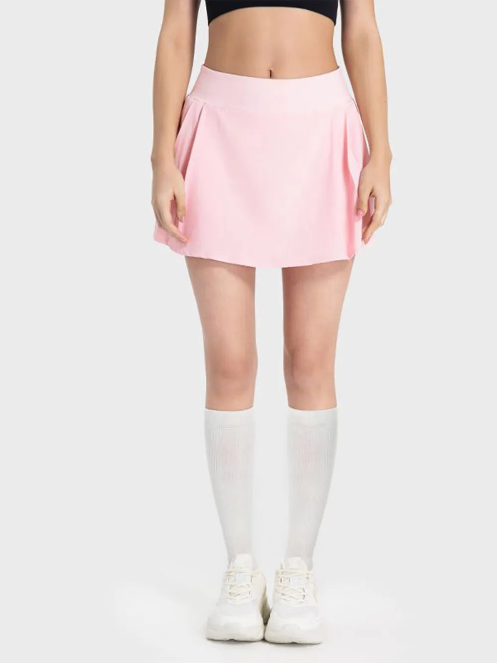 Pleated Detail Mid-Rise Waist Active Skort