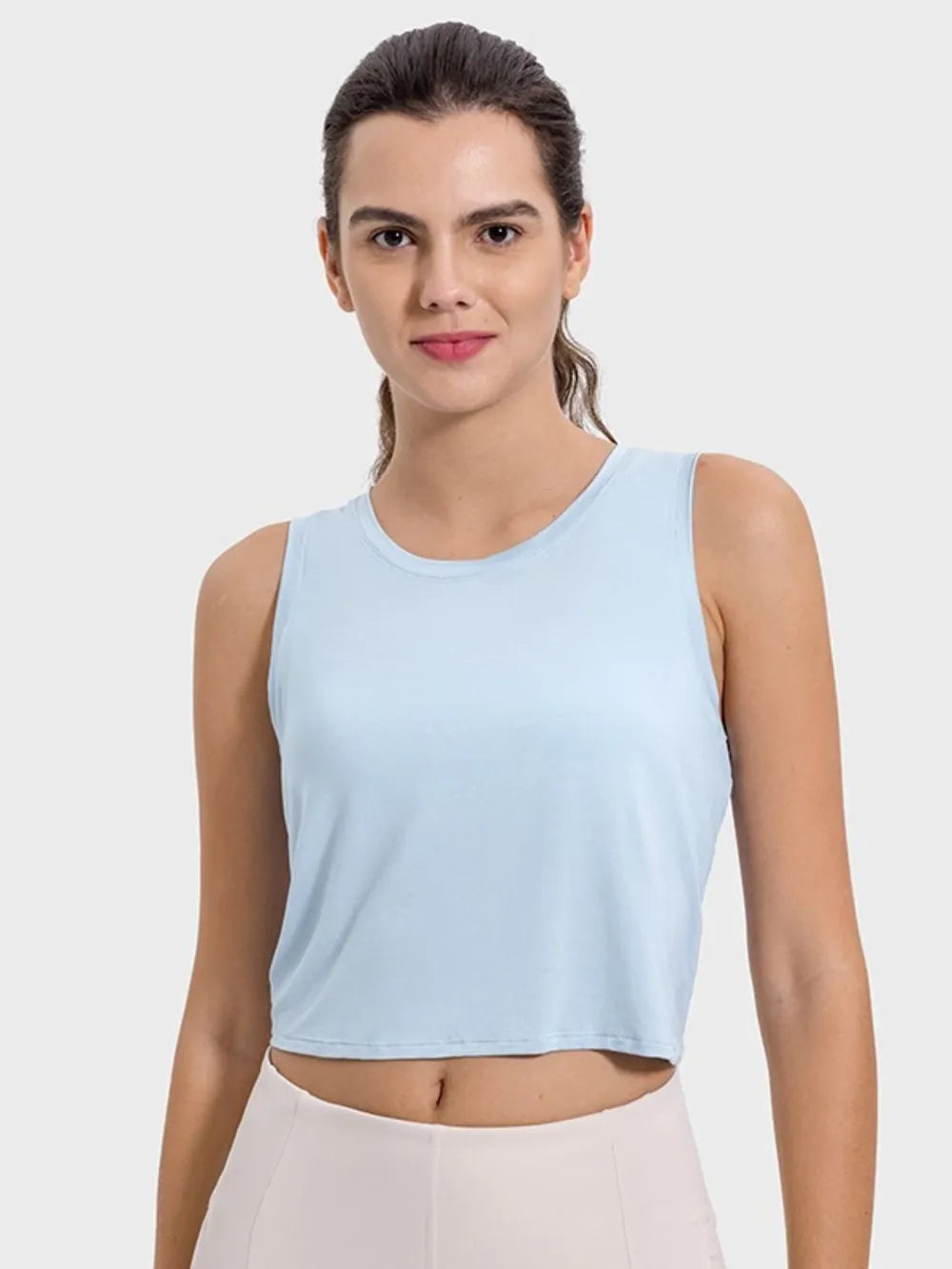 Drawstring Cutout Round Neck Cropped Active Tank