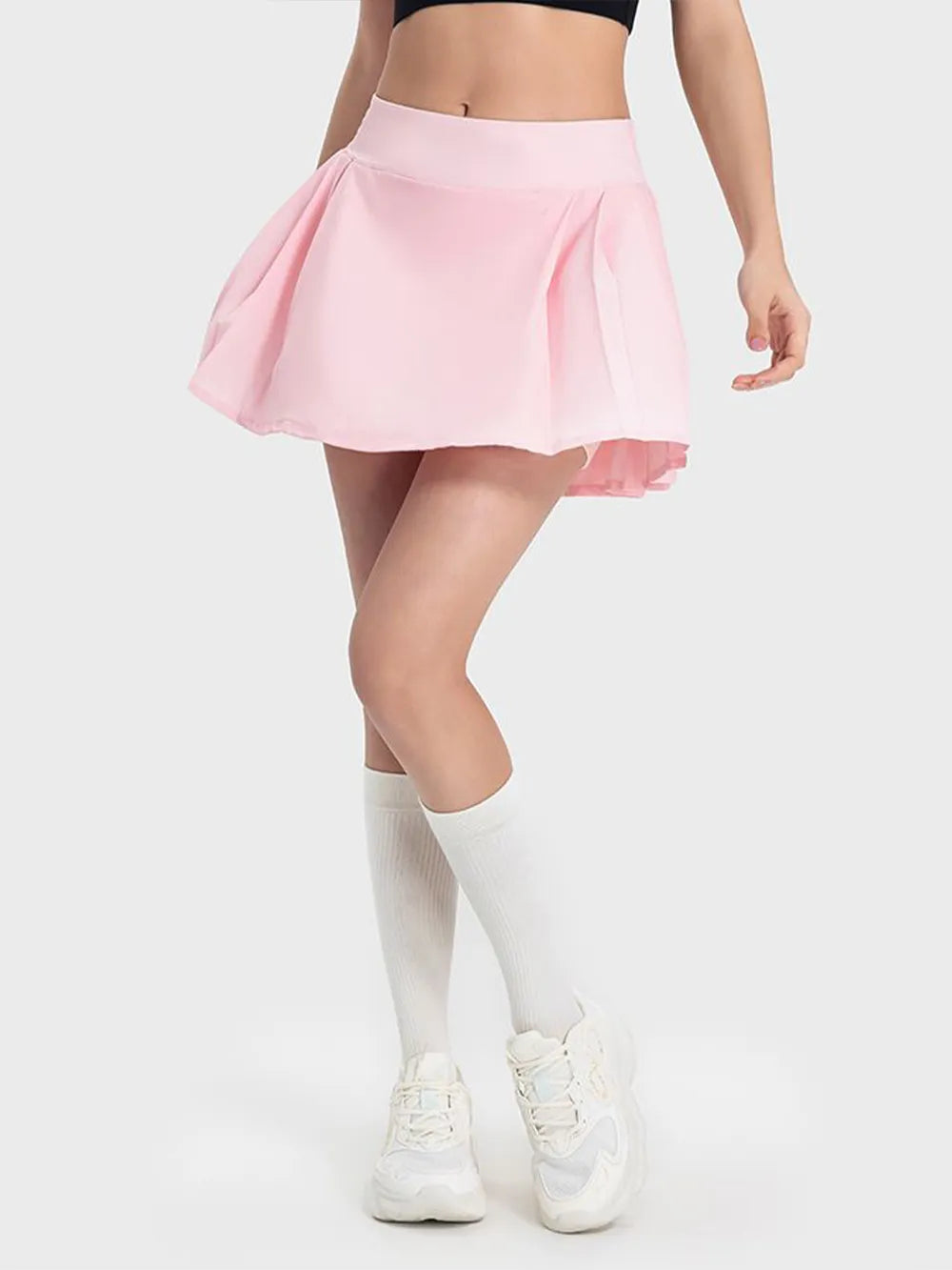 Pleated Detail Mid-Rise Waist Active Skort
