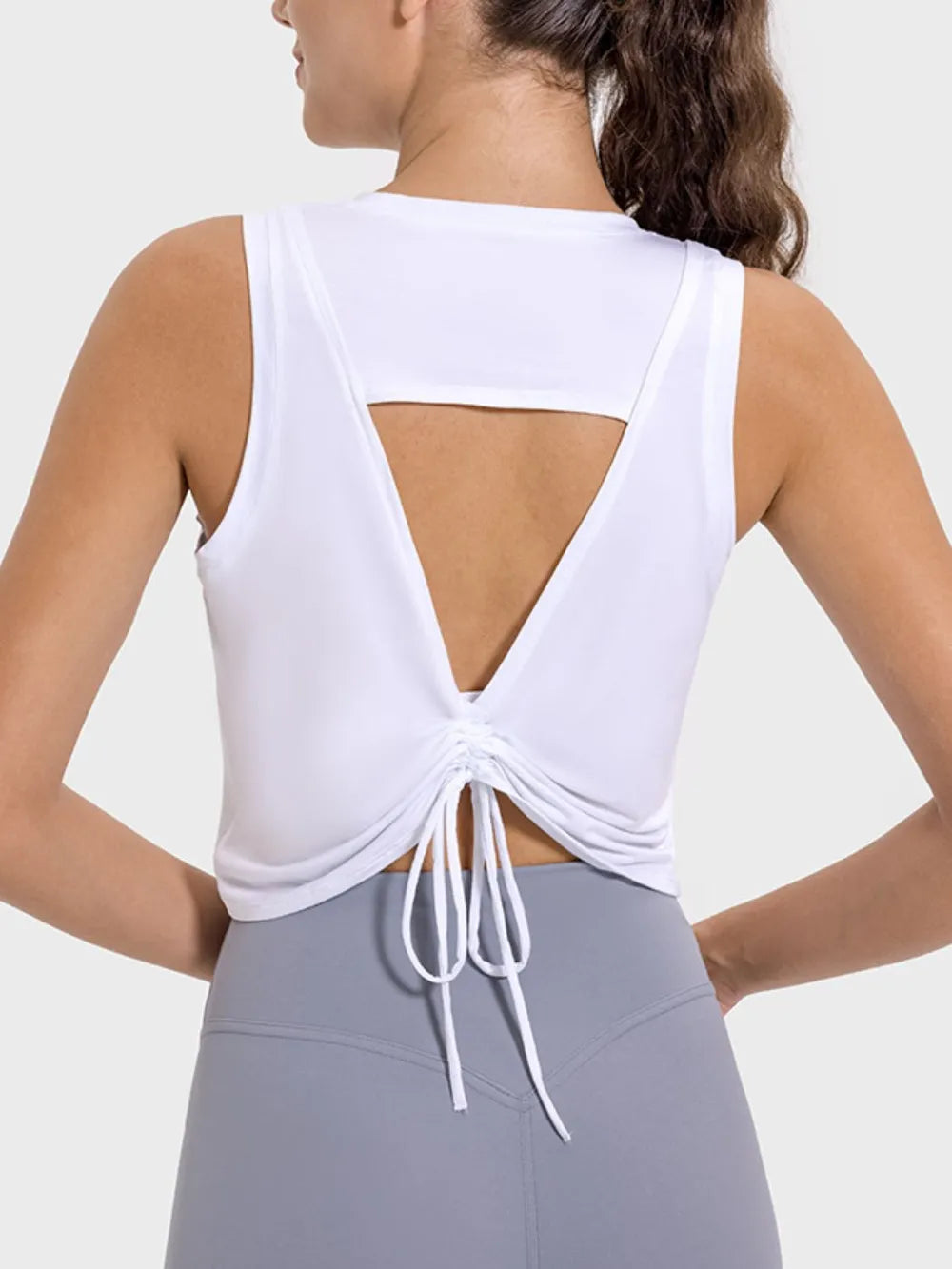 Drawstring Cutout Round Neck Cropped Active Tank