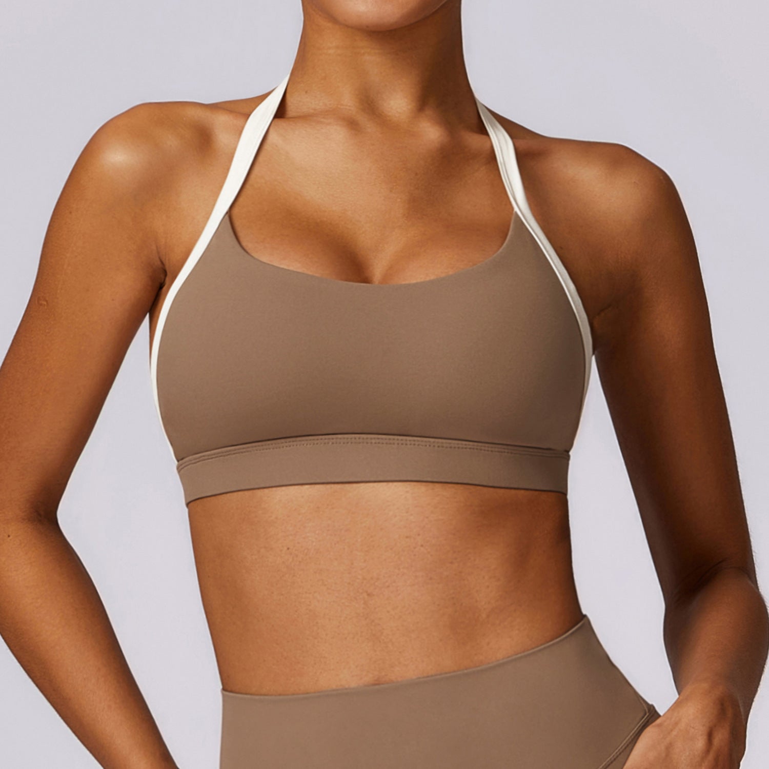 Contrast trim halter sports bra