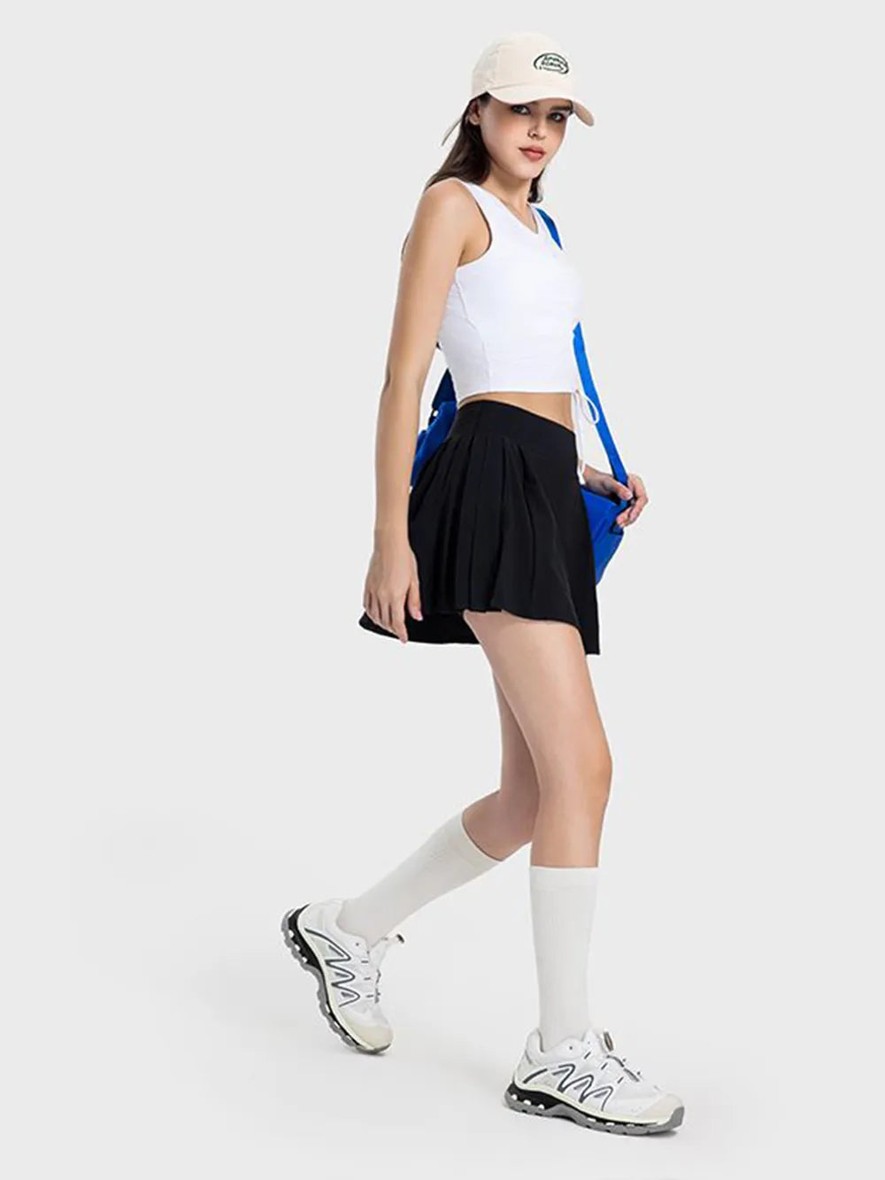 Pleated Detail Mid-Rise Waist Active Skort