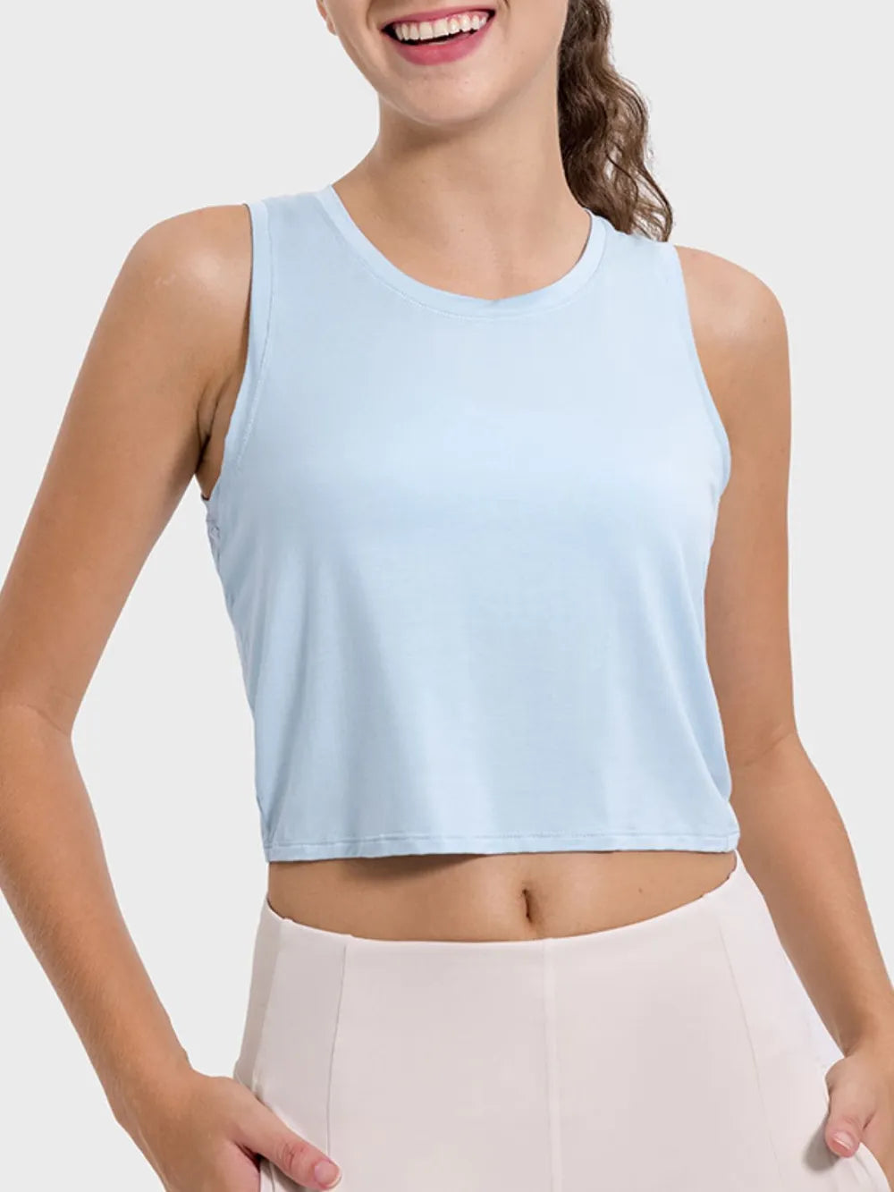 Drawstring Cutout Round Neck Cropped Active Tank