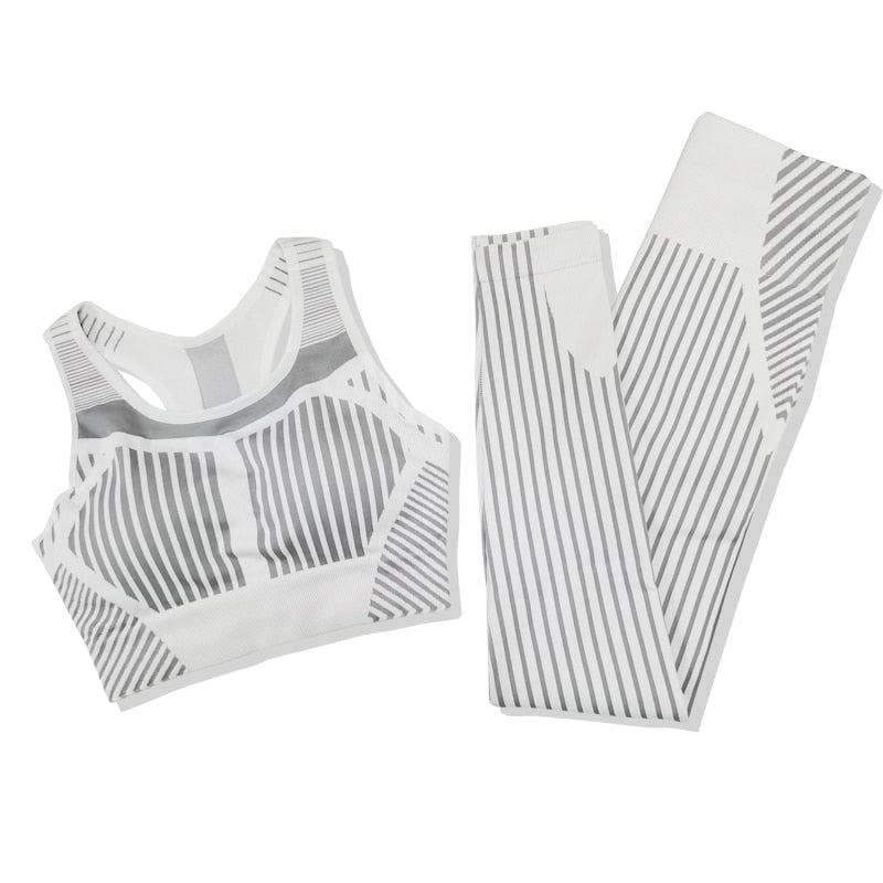Striped Seamless Women Yoga Set for Fitness Sports Suits Gym Wear Clothing Running Sports Bra and Leggings