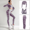 Camouflage 3-piece long sleeved top, sports bra, and leggings