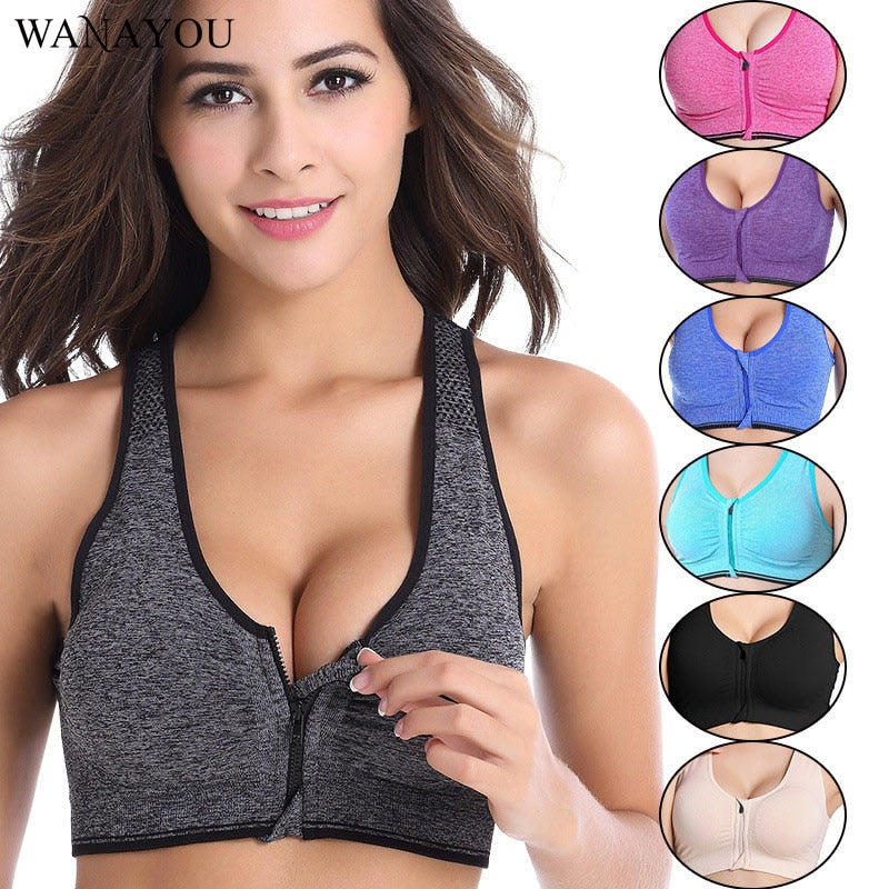 7 Colors Women Zipper Push Up Sports Bras,Padded