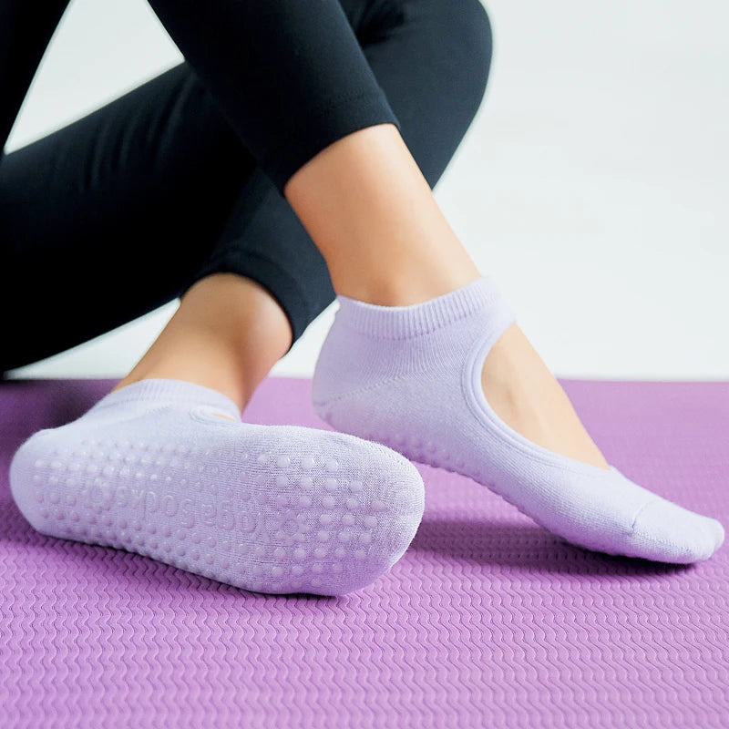 Women High Quality Pilates Socks Anti-Slip Breathable Backless Yoga Socks Ankle Ladies Ballet Dance Sports Socks