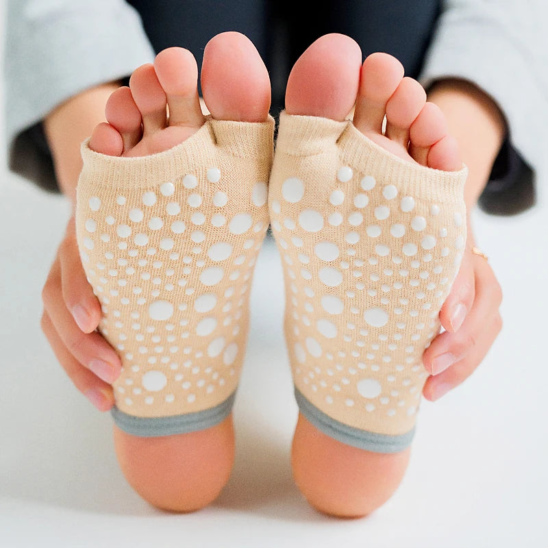 Two Toe Yoga Socks Silicone Non Slip Quick-Dry Pilates Sock Foot Heel Cotton Ventilation Ballet Dance Sock