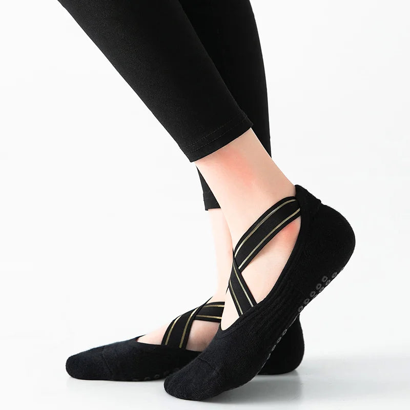 High Quality Bandage Yoga Socks Anti-Slip Towel Bottom Pilates Sock Breathable Quick-Dry Backless Barre Dance Socks
